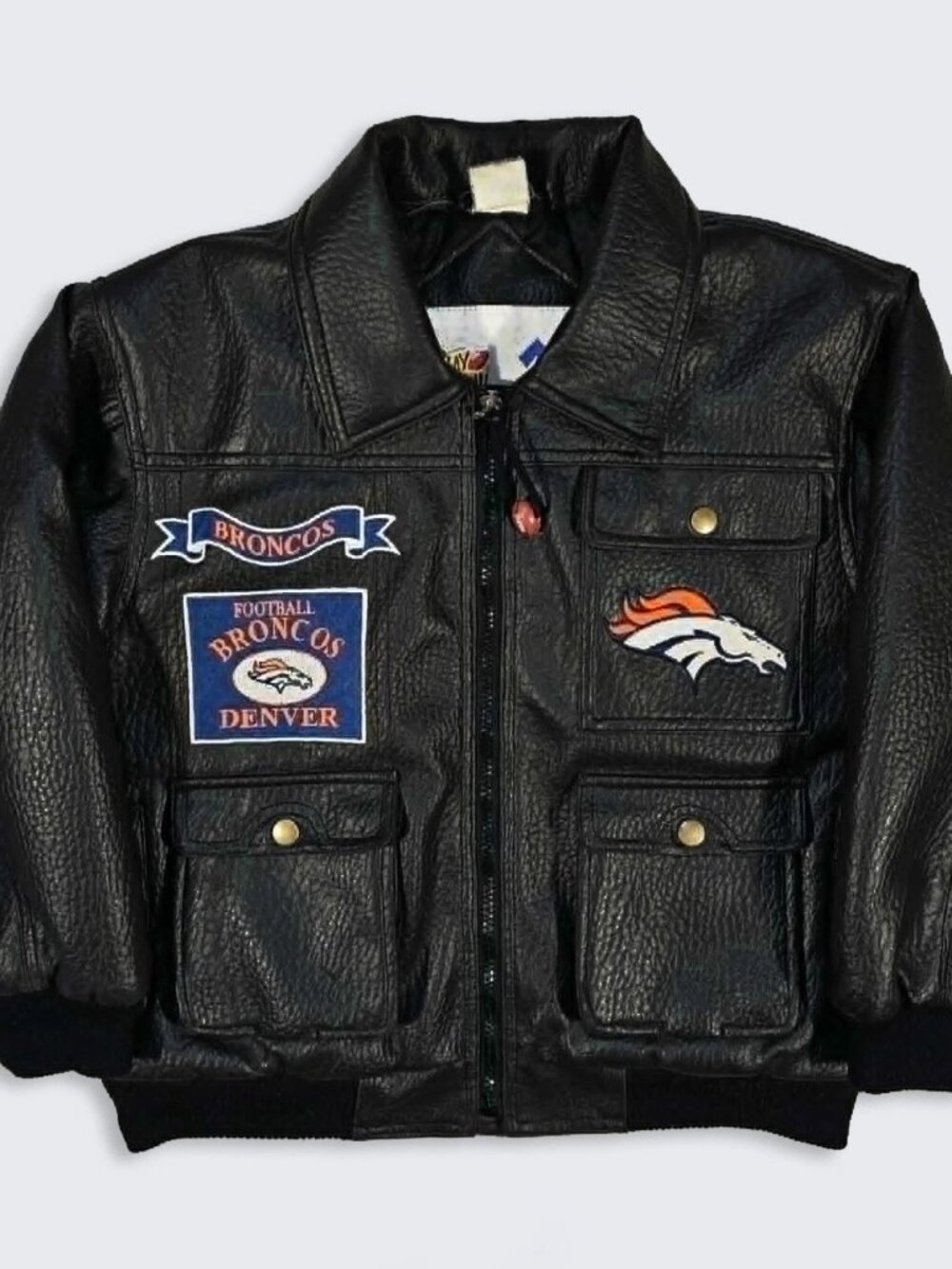 Denver Broncos Vintage 90s Mighty Mac Kids Leather Football Bomber Jacket